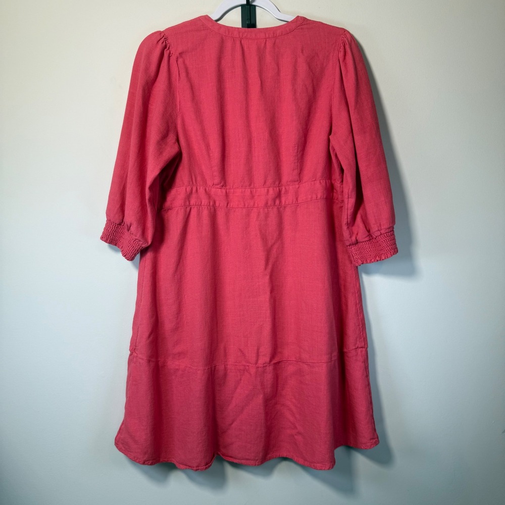 J. Jill Shirt Dress Women M Petite Coral Pink Excellent Linen Button Smocked - Picture 2 of 7